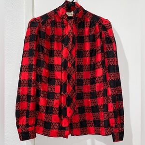 St. John Red and Black Patterned Blouse